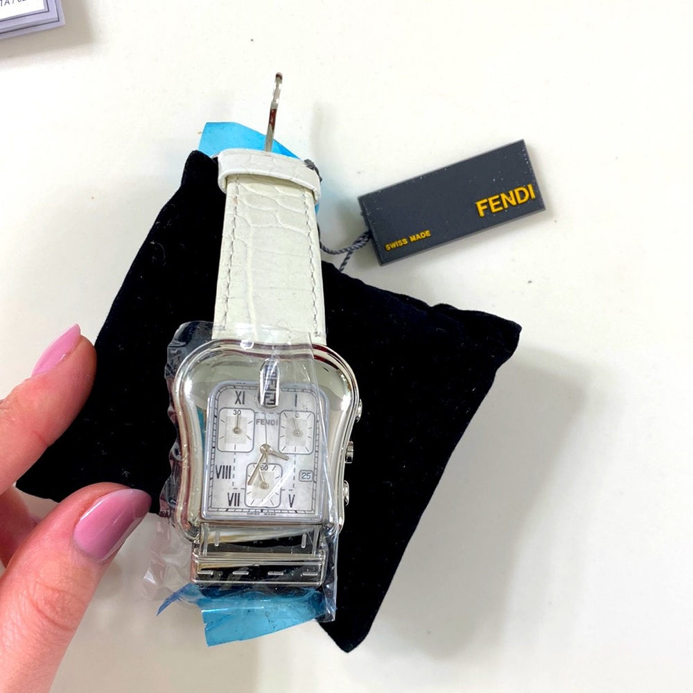 COPY - Fendi | Sterling Silver Buckle Watch with White Leather Strap